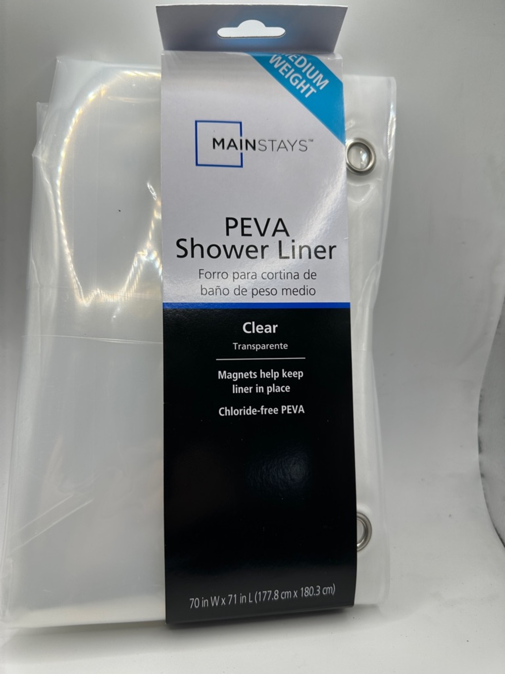 Mainstays Clear PEVA Shower Liner Transparent 70" Wide x 71" Long Medium Weight